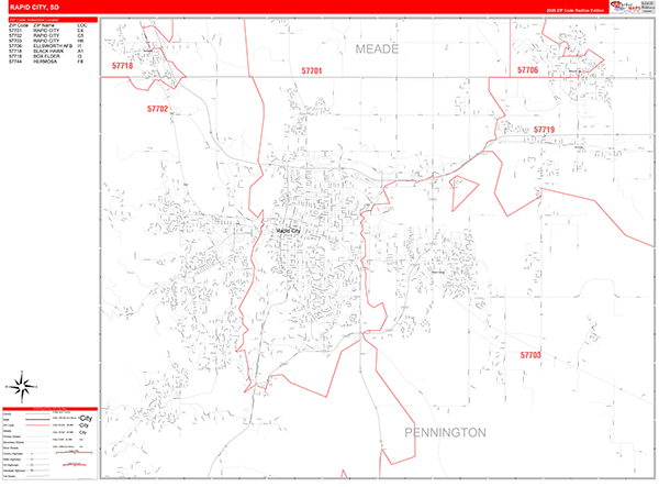 Rapid City Zip Code Wall Map